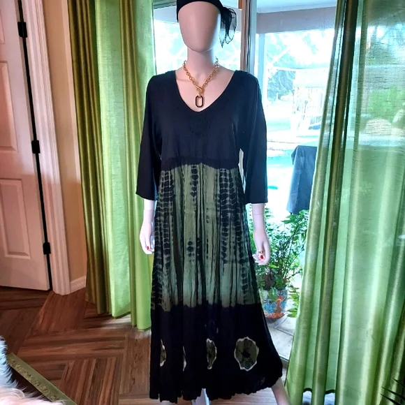 olive green tie dye dress 6-Way Convertible Sage Green Tie-Dye Cotton Skirt Dress main image 1